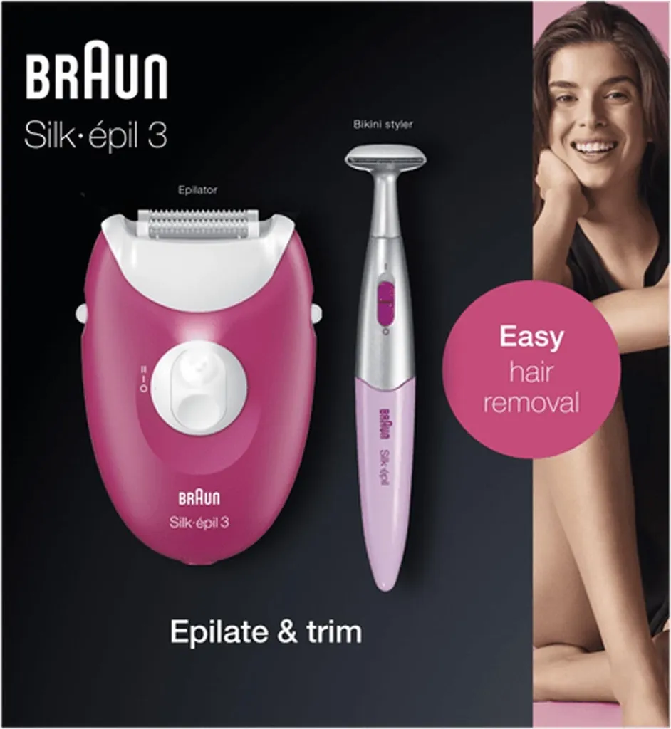 Braun Epilierer Silk Epil 3-420 Epilatore Rosa Bianco 20 pinzette