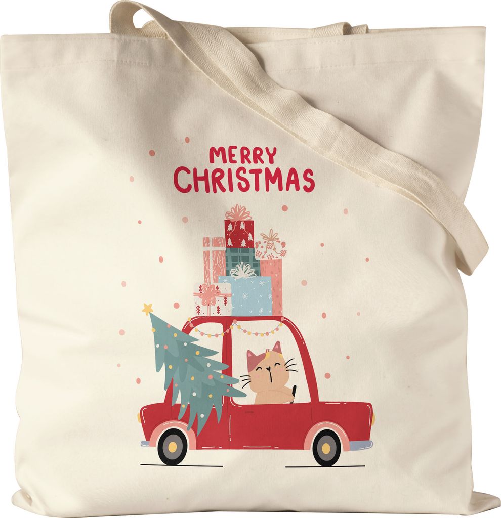Merry Christmas Jutebeutel Katze Auto Wichteln Xmas Süß Geschenk-Idee