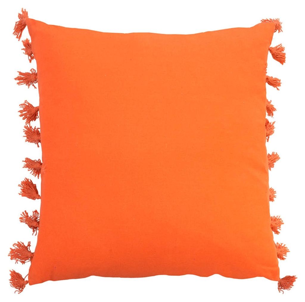 Kissen - 45 x 45 cm - Orange - Baumwolle - mit Quasten - mit Reißverschluss