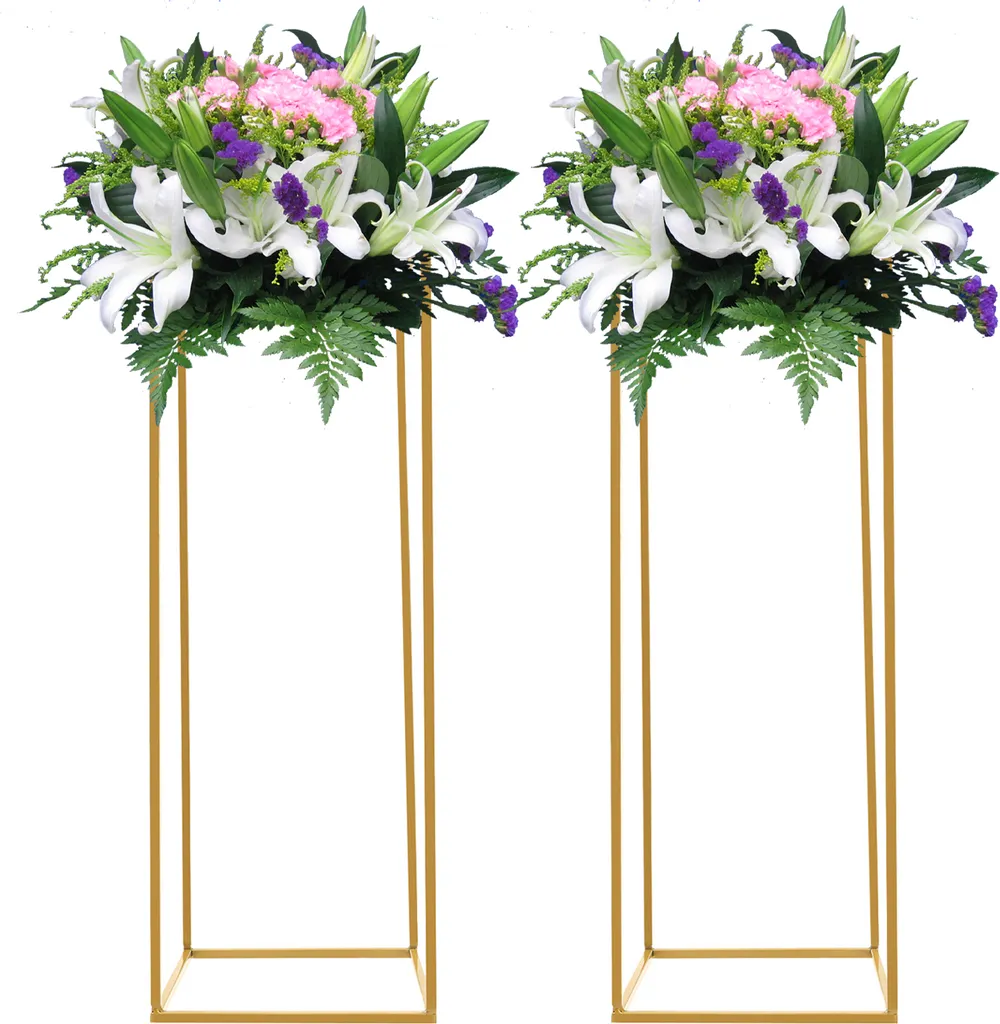 Colonne porte-fleurs romantique en métal doré pour décoration de fête