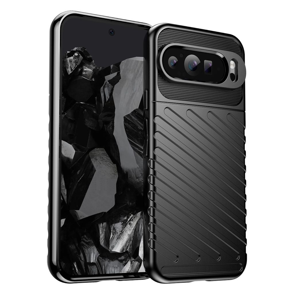 Für Google Pixel 9 Pro XL Schockfeste Thunderbolt TPU Handy Hülle Cover Schwarz