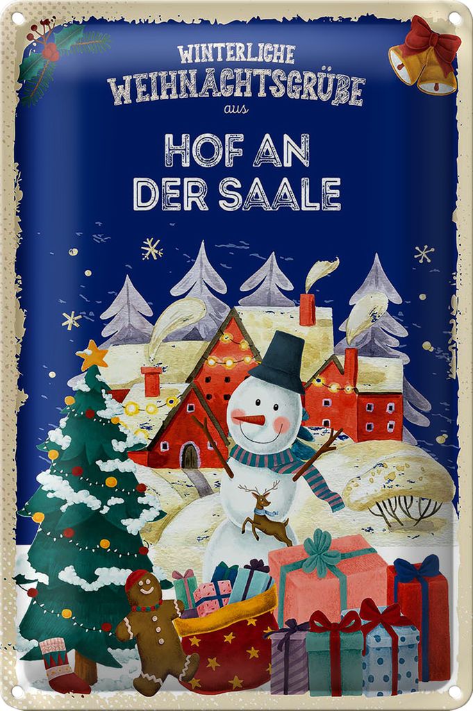 Blechschild Weihnachtsgrüße HOF AN DER SAALE 18x12cm
