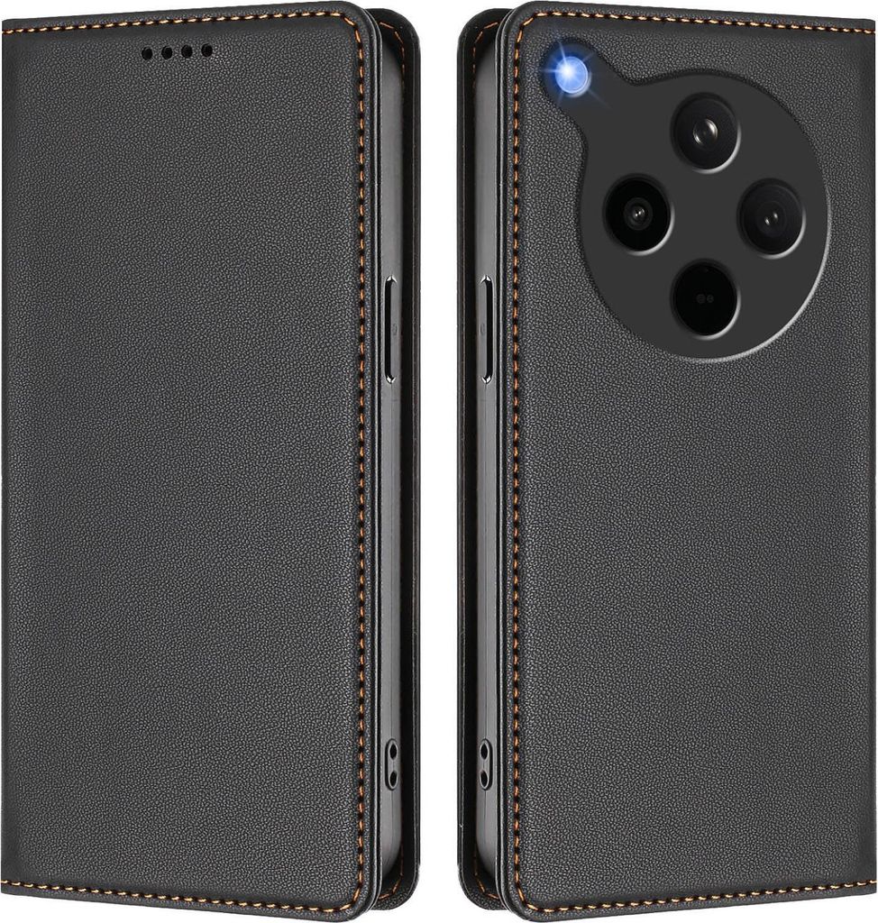 Handyhülle für Oppo Find X8s+, Kunstleder Klapphülle Stoßfeste Magnetische Hülle mit Ständer Schwarz