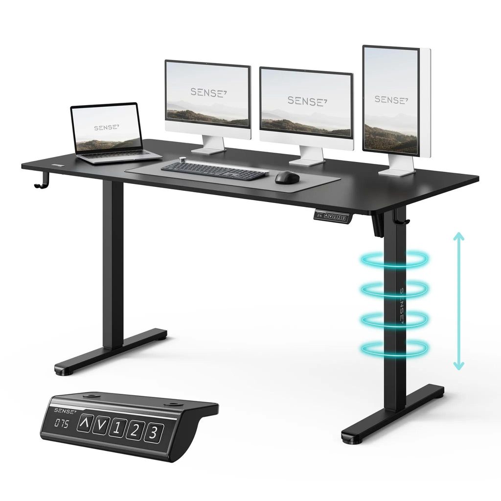NOJO LIGHT Schreibtisch Höhenverstellbarer Elektrisch Stabil Ergonomisch Für Gamer Home-Office MemorySystem 140 x 70 cm - 70kg Tragkraft Schwarz