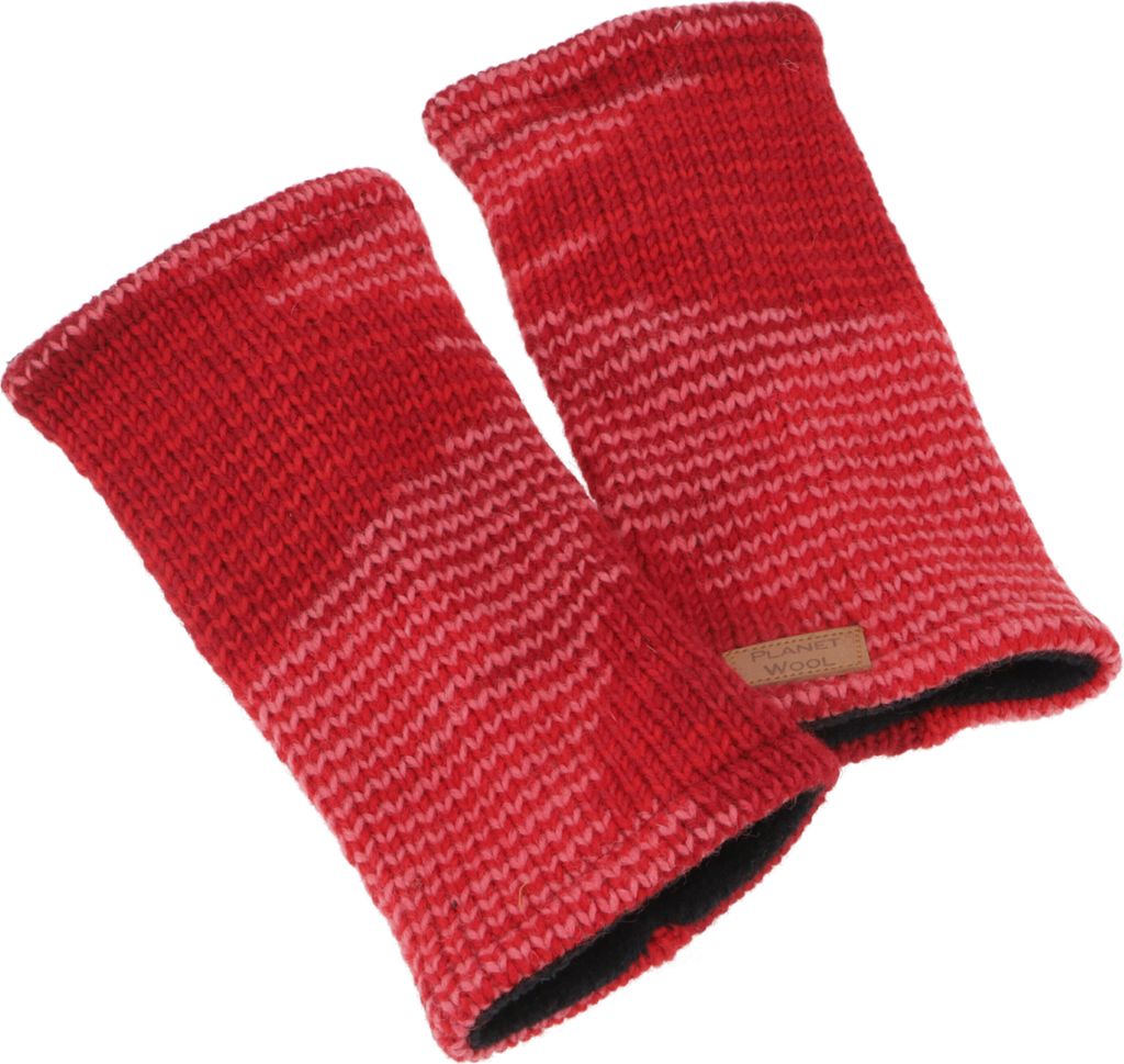 Handstulpen, Handgestrickte Wollstulpen aus Nepal, Melierte Armstulpen, Pulswärmer - Rot, Uni, Wolle, Handschuhe & Handstulpen