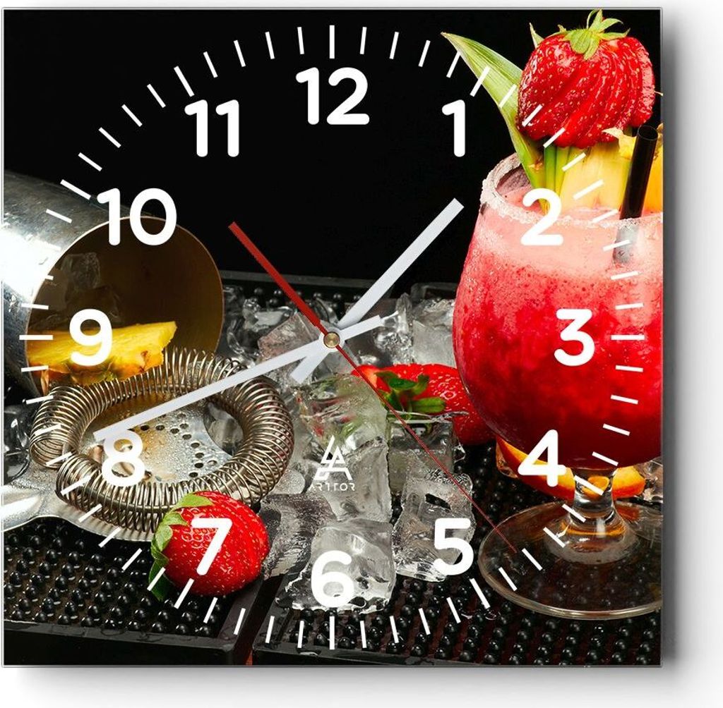 Wanduhr - Quadrat - Glasuhr - Alkohol aperitif cocktail getränk - 30x30cm - Schleichendes Uhrwerk - Lautlos - zum Aufhängen bereit - Dekoration M...
