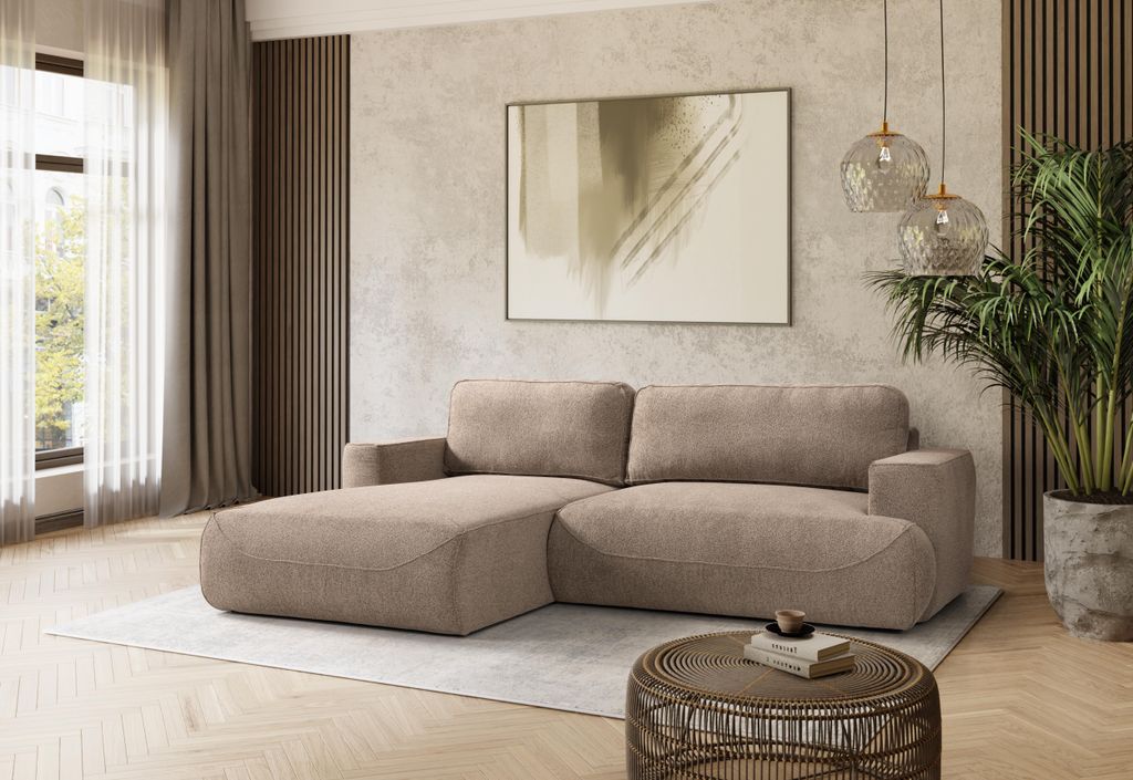 KSHOMECONCEPT Ecksofa LUNA L mit Schlaffunktion und Bettkasten, Modell Rechts, Braun