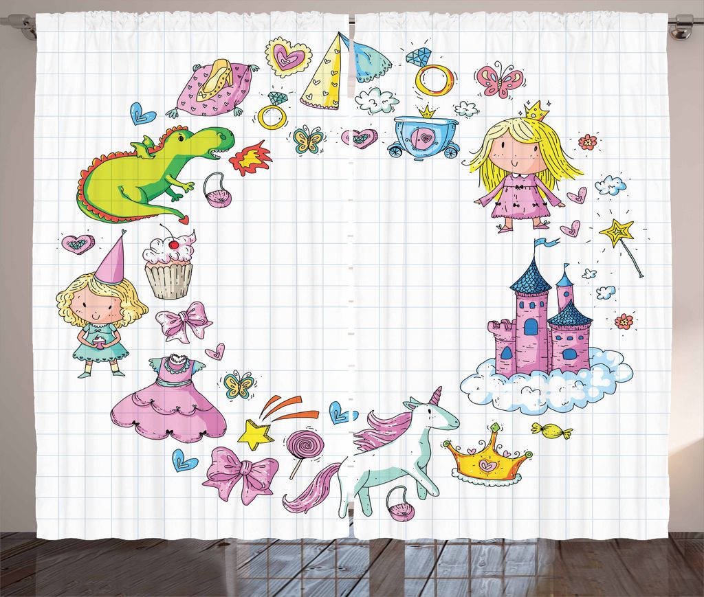 ABAKUHAUS Unicorn-Party Rustikaler Vorhang, Geschichte, Wohnzimmer Universalband Gardinen mit Schlaufen und Haken, 280 x 175 cm, Mehrfarbig