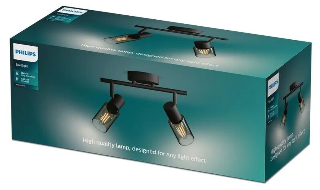 Luminaire Plafonnier Noir Philips Palms 2 Spots pour Zones Sombres E14