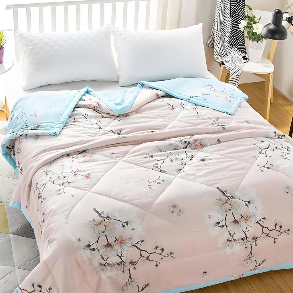 Tagesdecke 140x200 cm - Wendbare Steppdecke, bedruckte Mikrofaser-Tagesdecke, leichte Sommerdecke, gestepptes Bettwäsche-Set mit Blumenmuster (Ros...