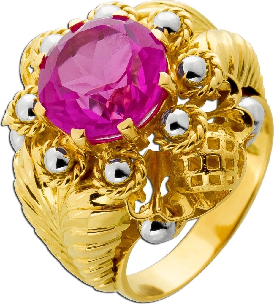 Turmalin Ring Gold 750 18K Pink Korund Antikschmuck 17