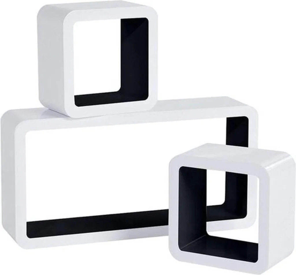 Bolt Edge, mensola a muro Cube Floating - Nero/Bianco - Set di 3 - Mensola a muro - Libreria - MDF