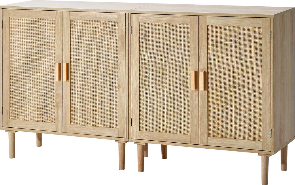 Armoire en rotin avec étagères réglables et fermeture magnétique