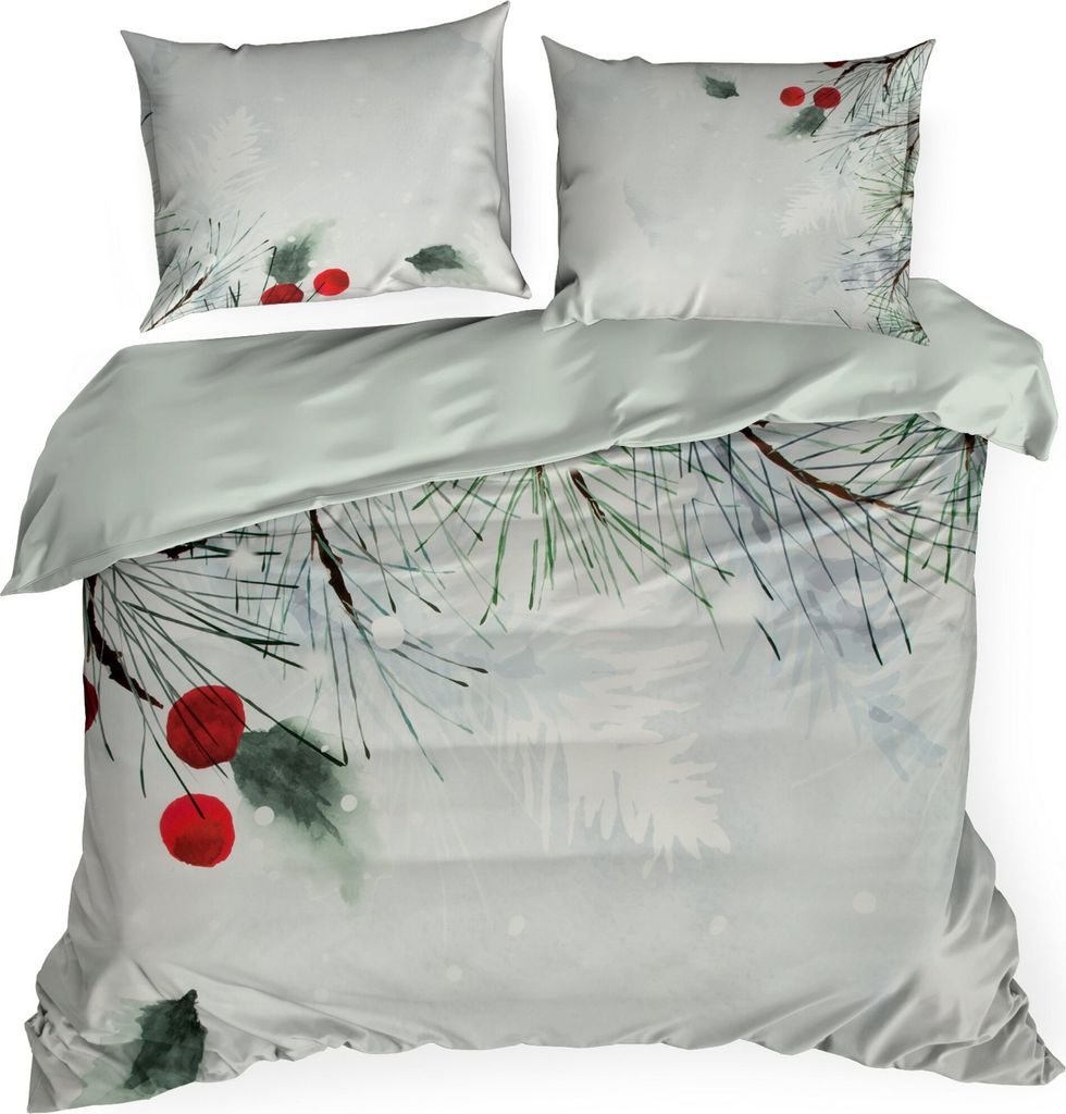 Eurofirany Bettwäsche ROBIN 220x200 cm Weihnachten Bettbezug Set grau türkis
