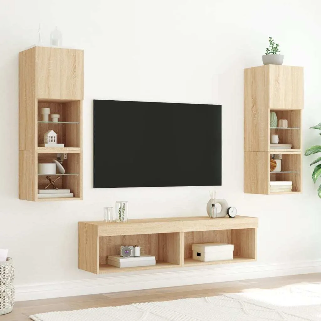 Mobili Porta TV Sospesi Rovere Sonoma LED 2 pz - Design 60 cm - 5