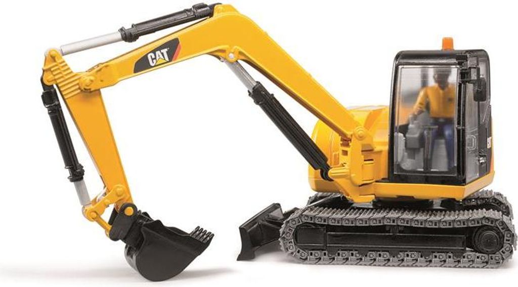 Mini-Pelle Bruder Cat Avec Ouvrier - Jouet Chantier 1:16, Godet Amovible, Cabine Pivotante 360°