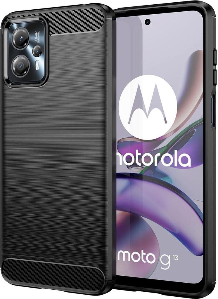 Conie Silikon Schutzhülle für Motorola Moto G13 / G23 Tasche Case Cover Bumper TPU Carbon Look Hülle in Schwarz