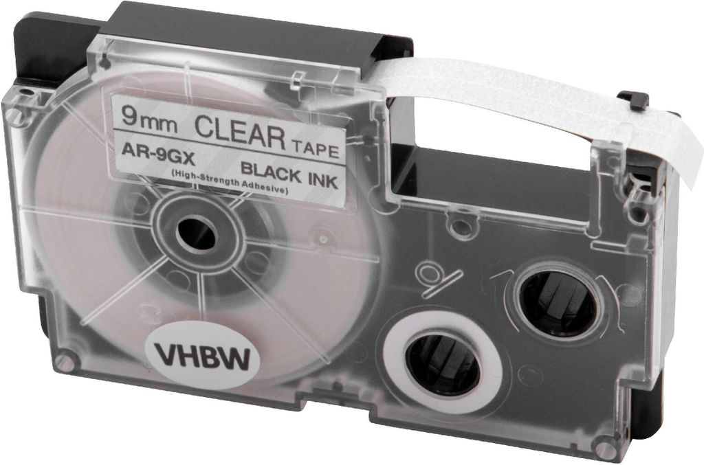 vhbw Schriftband-Kassette Ersatz für Casio XR-9GX für Etiketten-Drucker 5,5m x 9mm Schwarz auf Transparent