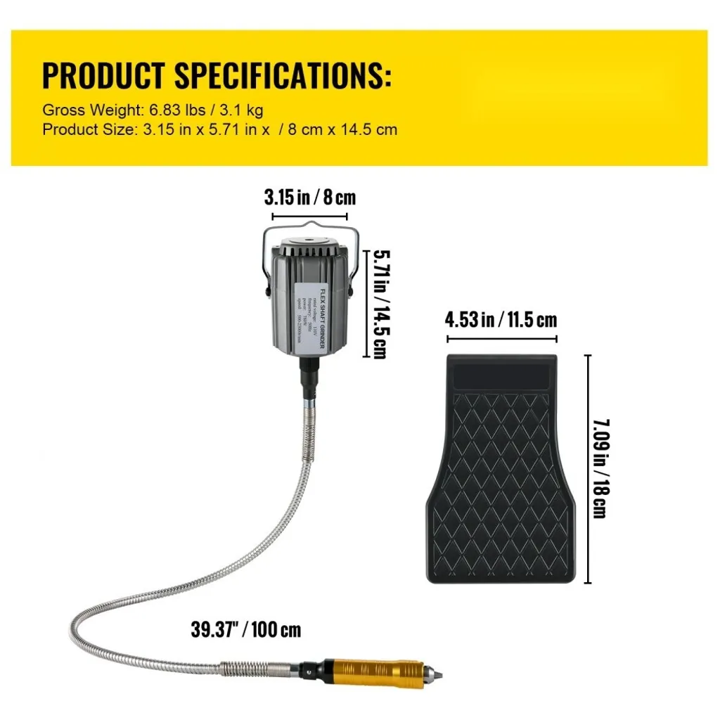 Utensile rotante elettrico Flex Shaft shaft suspension - Smerigliatrice ad alta velocità ad alte prestazioni da 780 W - Albero flessibile per precisione e flessibilità - Lunghezza dell'albero della smerigliatrice a sospensione 100 cm - Comando a pedale 500-23000 giri/min - Mandrino a tre griffe incluso - Set di accessori da 45 pezzi. - 7