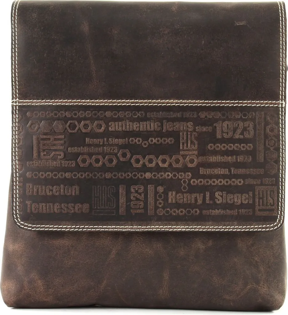 Sac Bandoulière H.I.S en Cuir Brun avec Bandoulière Ajustable et Zippée