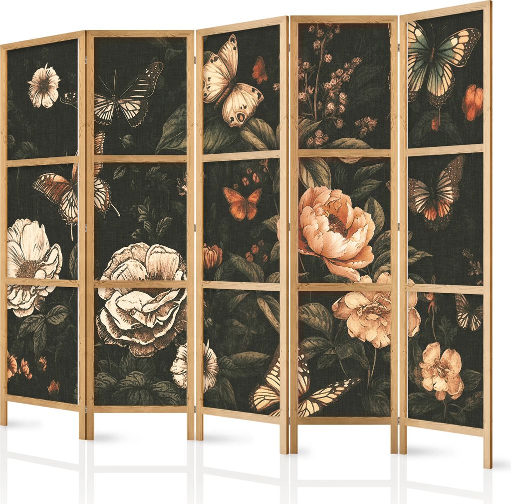 Paravento giapponese Fiori 225x172 cm 5 pezzi verde Immagine del prodotto 