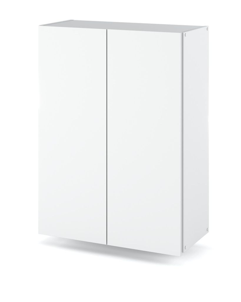 A white bathroom wall cabinet with two doors.