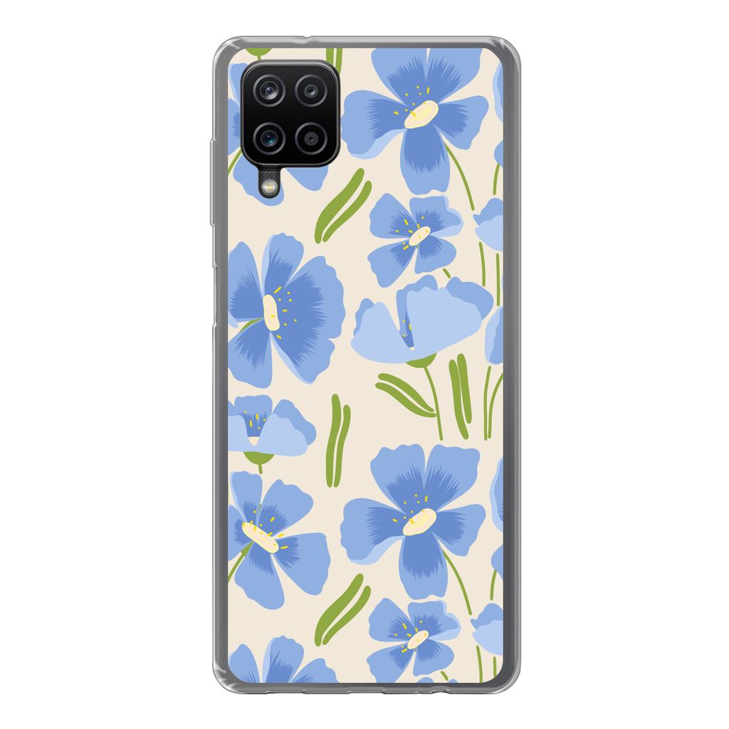MuchoWow Handyhülle Schutzhülle Hülle für Samsung Galaxy A12 Blume - Blau - Muster Silikon Softcase Handy Hülle - Bild