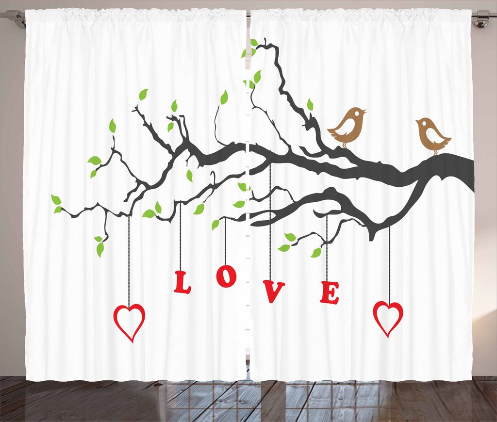 ABAKUHAUS Liebe Rustikaler Gardine, Vögel sitzen auf einem Zweig, Schlafzimmer Kräuselband Vorhang mit Schlaufen und Haken, 280 x 245 cm, Mehrfarbig