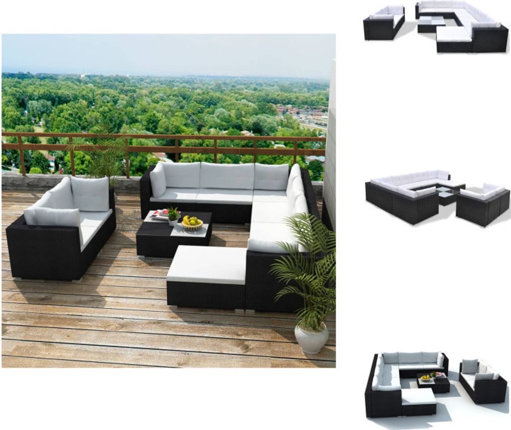 vidaXL 10-tlg. Garten-Lounge-Set mit Auflagen Poly Rattan Schwarz - Gartenmöbel-Sets