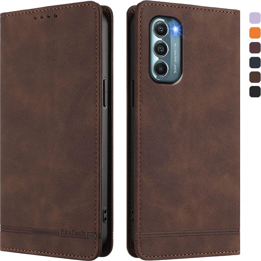 Hülle für Motorola Moto G Stylus 2022 5G, Retro Kunstleder Ständer Klapphülle mit Kartenfächer und Magnetische Braun