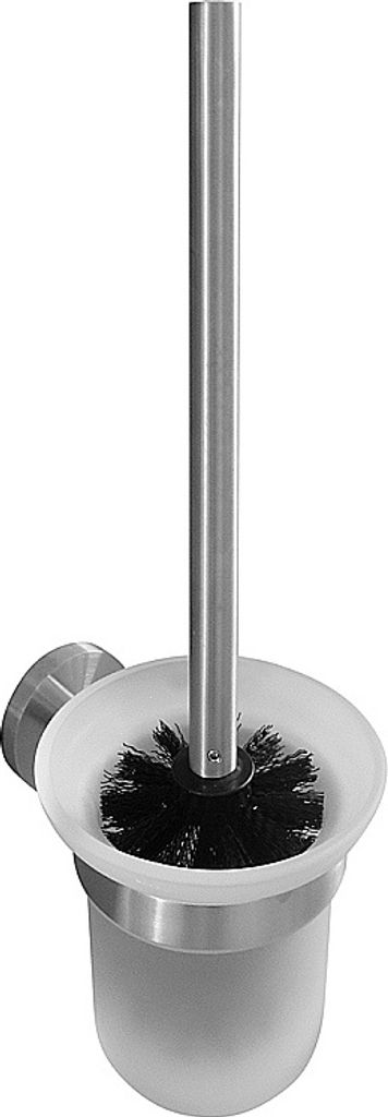 BEO WC-Bürstengarnitur mit Glasbehälter Edelstahl matt schwarze Bürste 110x350x130 mm für Bad & WC >> zum Bohren oder Kleben
