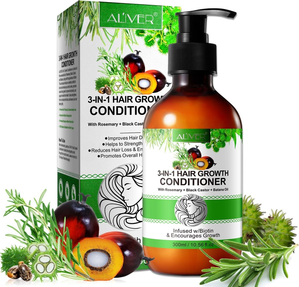 Haarspülung Haar Conditioner Haarpflege 3-in-1 mit Biotin Rosmarin Rizinus Batana Öl, 1x 300ml