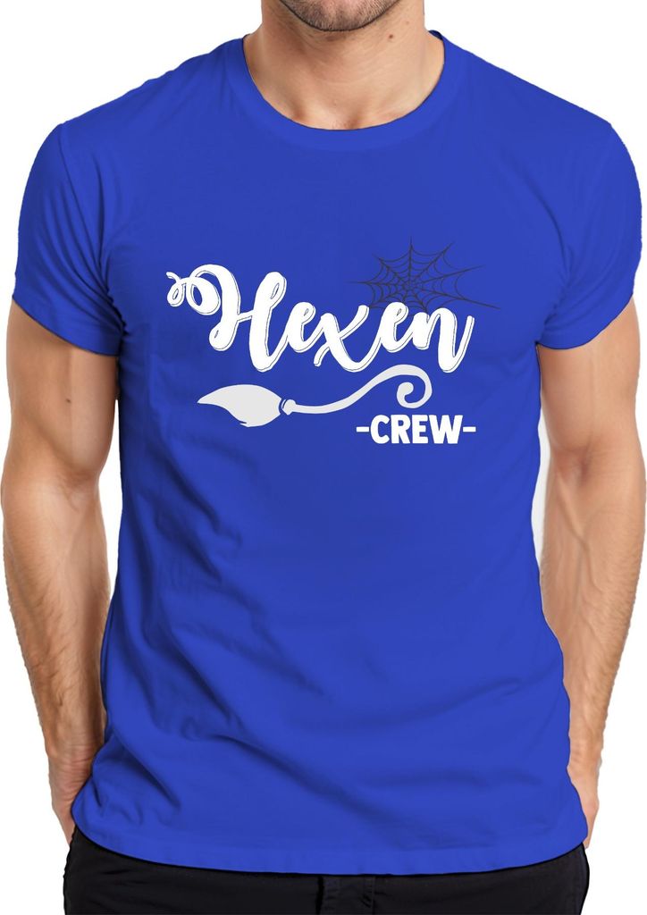 Hexen Crew Halloween Hexe Besen Spinnennetz Damen Frauen Team Herren T-Shirt, Blau, L
