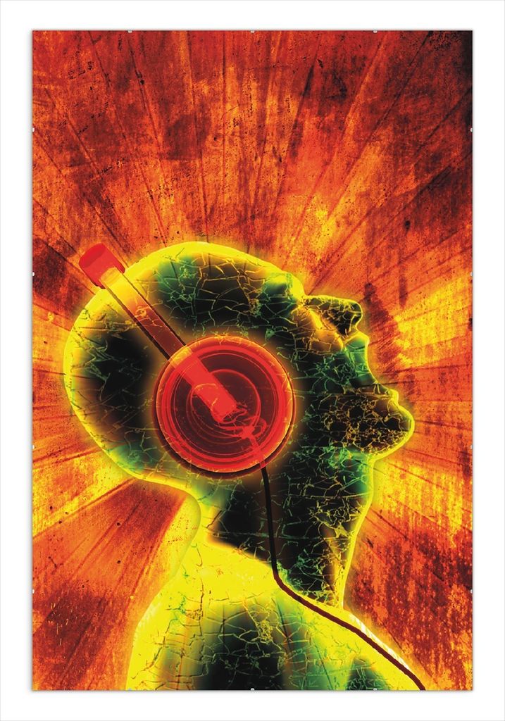 Wallario Wandbild Musik mit Kopfhörern, Größe: 61 x 91,5 cm, Poster mit rahmenlosen Bildhalter