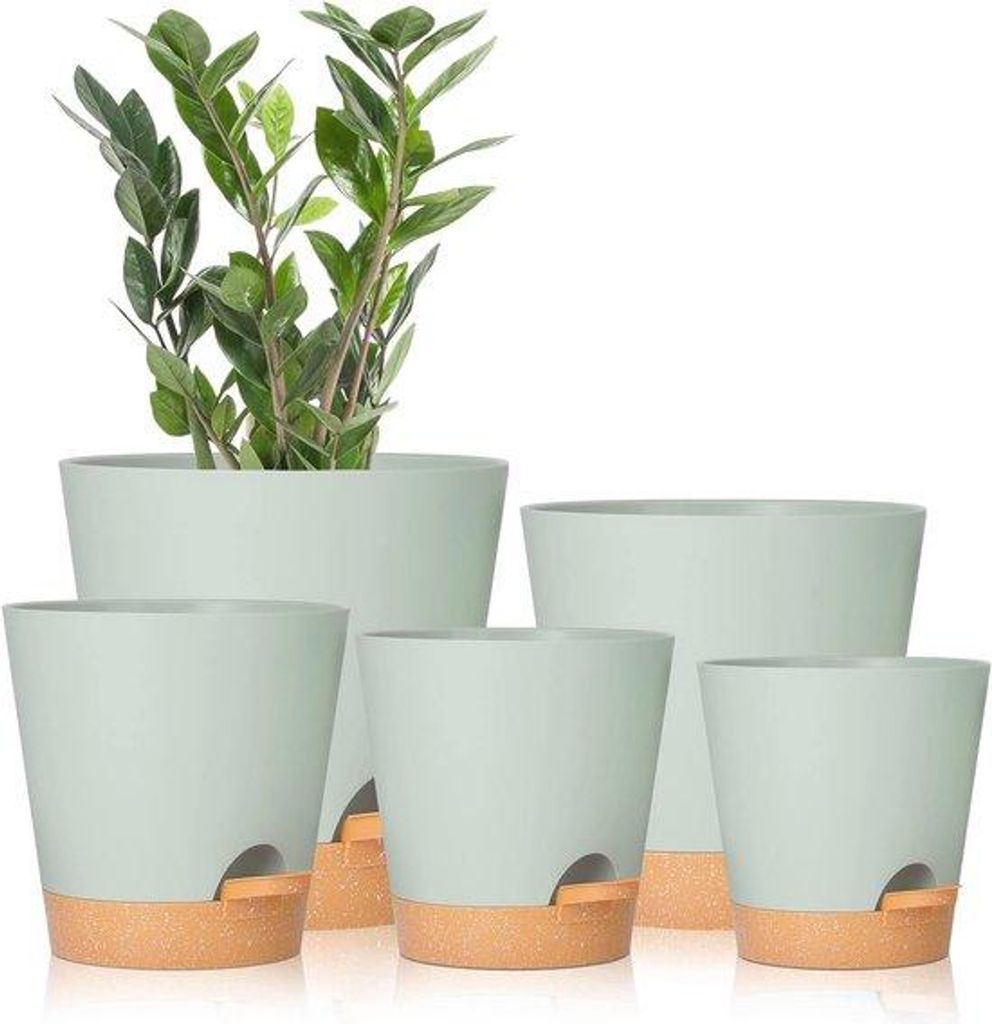 Selbstwassende Pflanzentöpfe mit Entwässerung - 5 verschiedene Größen für Zimmerpflanzen, Kakteen und Orchideen