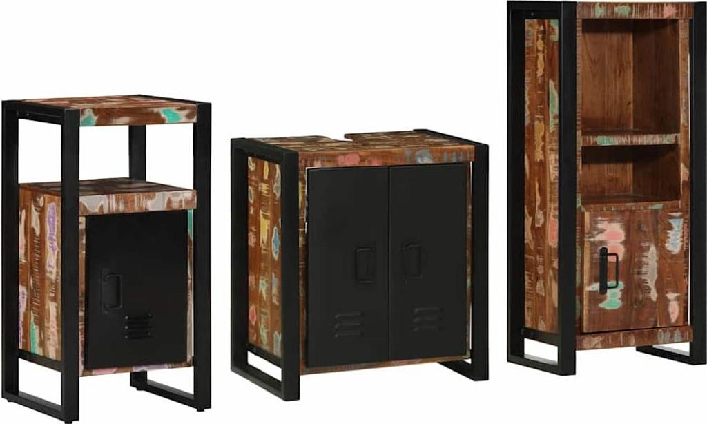 vidaXL Badezimmermöbel-Set mit Regal 3 pcs Massives upgecyceltes Holz