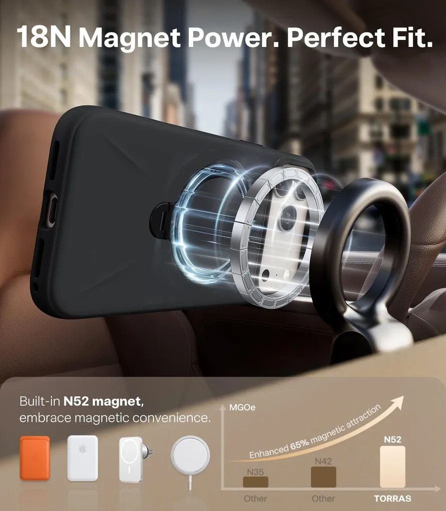 Coque iPhone 17 Pro Max TORRAS Ostand avec Support Rotatif 360° Noir - 6