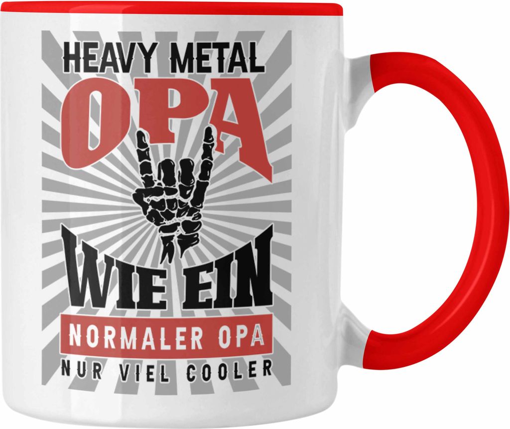 Trendation - Heavy Metal Opa Tasse Geschenk Bester Opa Vatertag Rock n Roll Becher Geschenkidee (Rot)