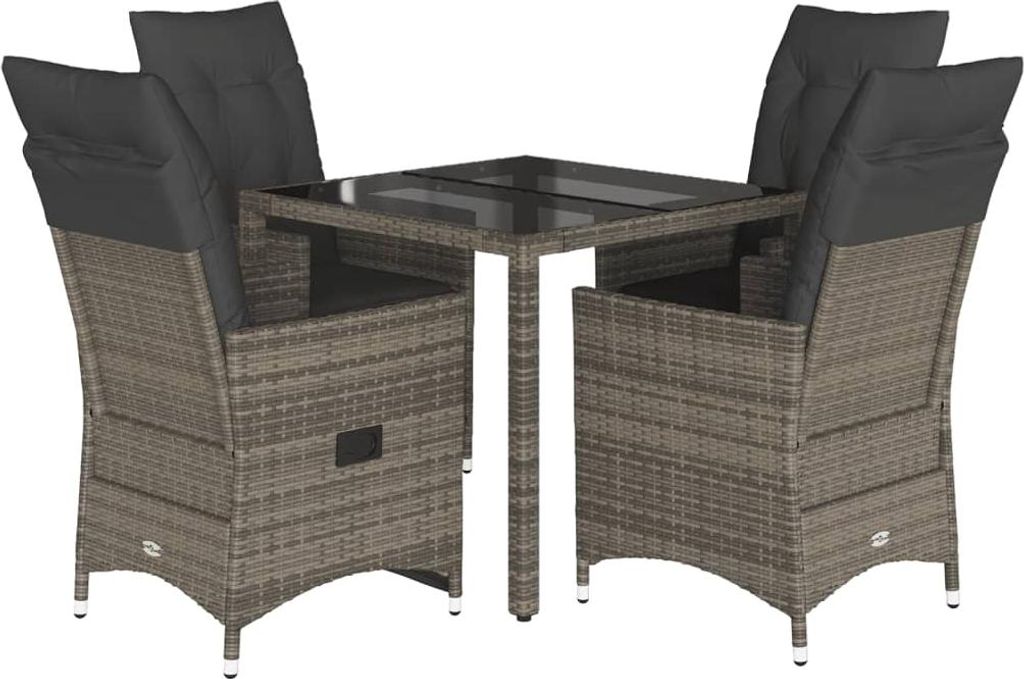 vidaXL 5-tlg. Garten-Essgruppe mit Kissen Grau Poly Rattan