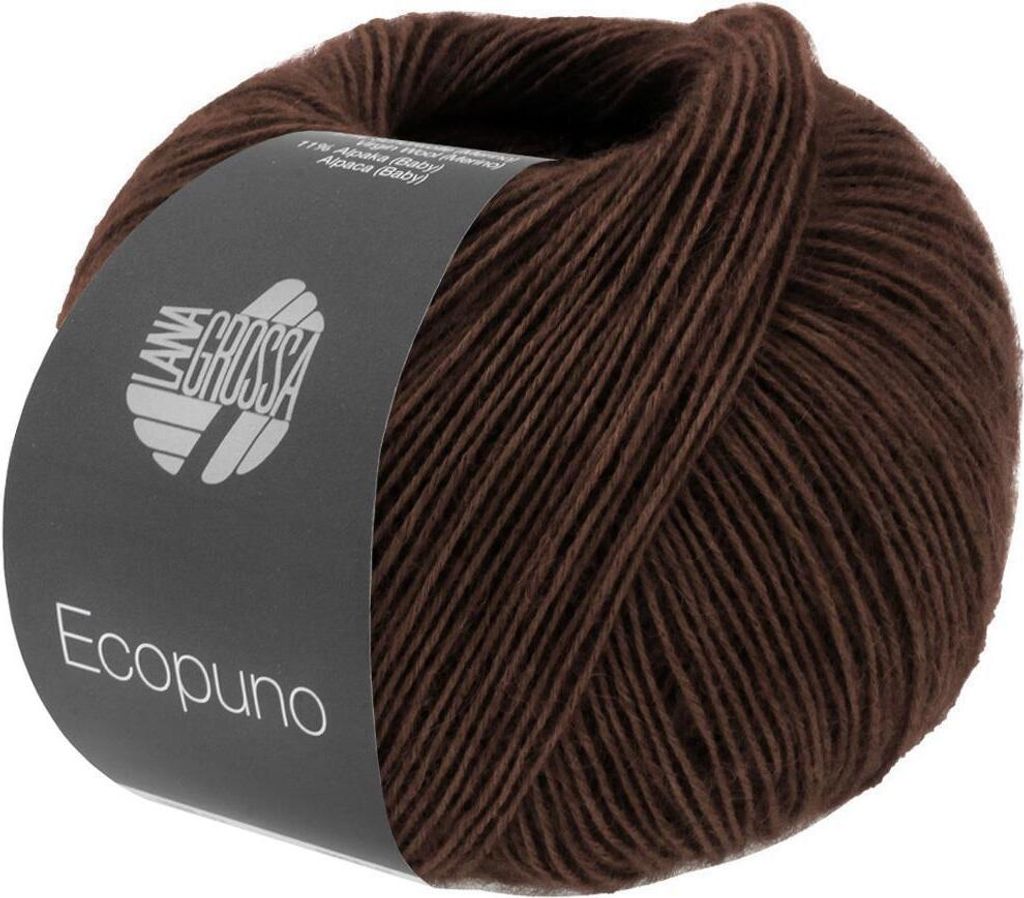 A ball of brown yarn with a label.