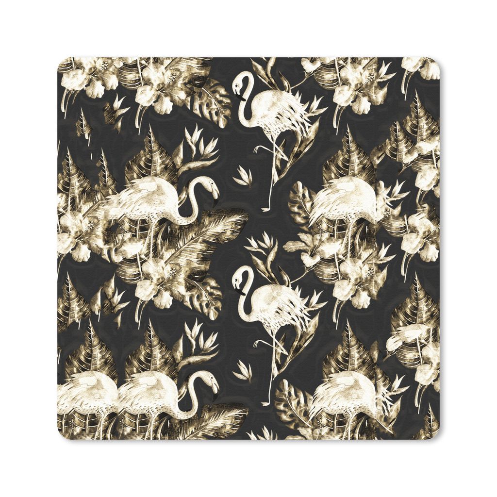 MuchoWow Mauspad Mousepad Flamingo - Blumen - Gold - Muster 30x30 cm - Mousepads - Maus Mat - Pad - Mausunterlage - Gaming