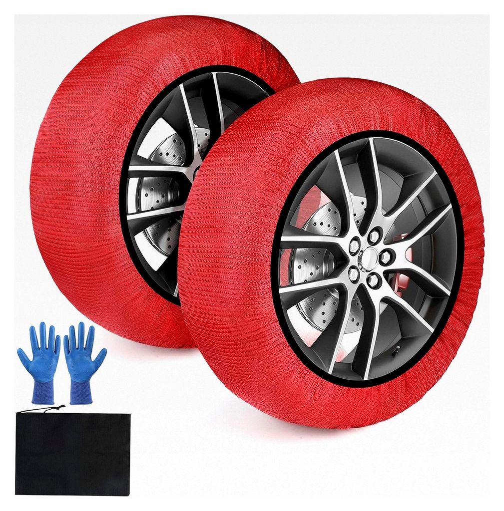 Schneesocken für Autos - Homologierte Textil-Schneeketten Größe M für R13 - R18, Rot