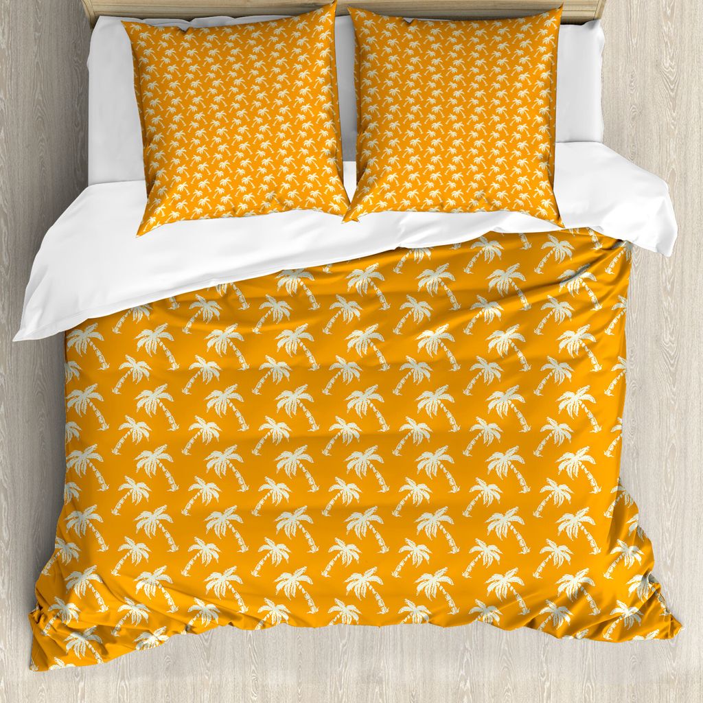 ABAKUHAUS Orange Bettbezug Set für Einzelbetten, Exotische Sommer Vibe Palms, Milbensicher Allergiker geeignet mit Kissenbezug, 200 cm x 200 cm - ...