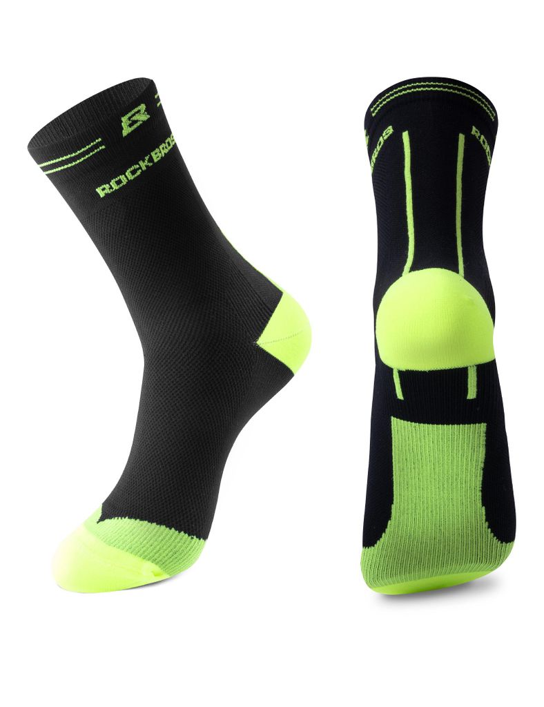ROCKBROS 1 Paar Fahrradsocken Atmungsaktiv Schnelltrocknend Socken für Radsport MTB Outdoor Herren Damen Schwarz-Grün L