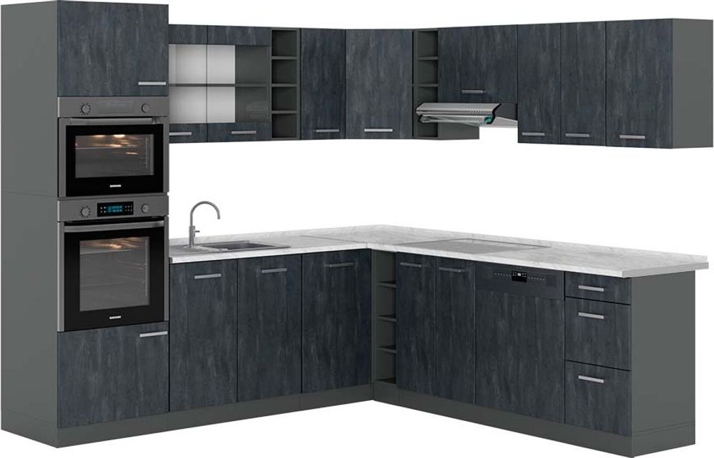 Eckküche Vicco R-Line Schwarz Beton 247 x 60 cm AP Marmor, Model 47439