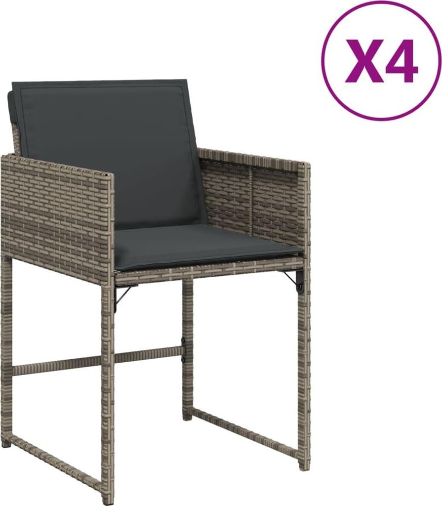 vidaXL Gartenstühle mit Kissen 4 Stk. Grau Poly Rattan