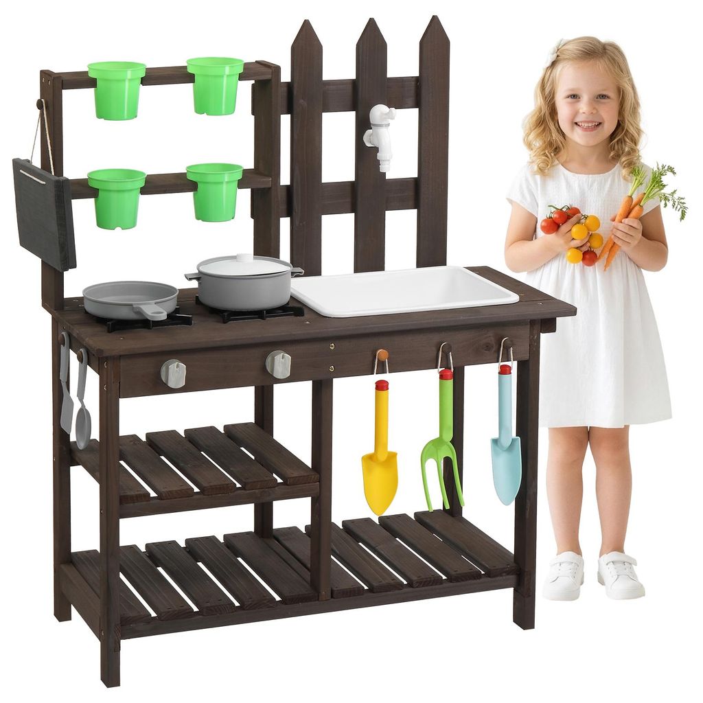 Cuisine en bois ALIGHTUP avec pots de fleurs et outils, jeu Image du produit 