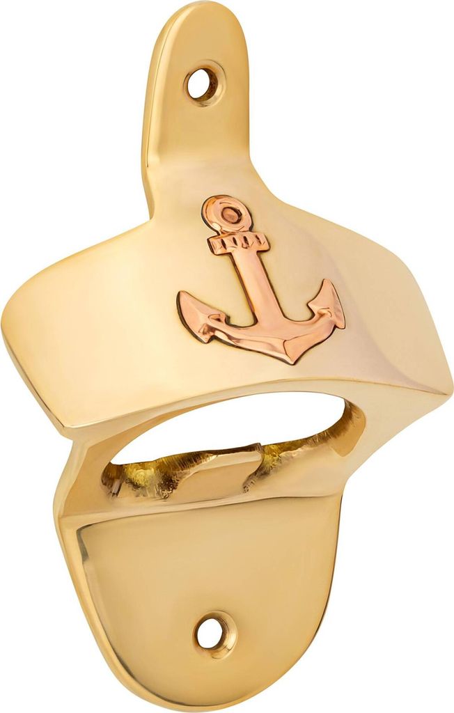 Maritimer Flaschenöffner Wandmontage Messing massiv gold Wandflaschenöffner