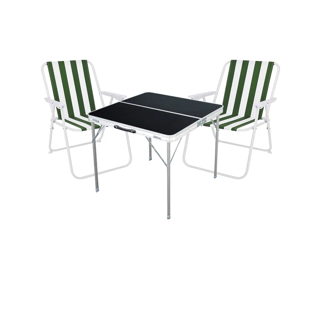 Set Camping Alluminio 80x80cm Verde Bianco - Kit Pieghevole 3 Pezzi