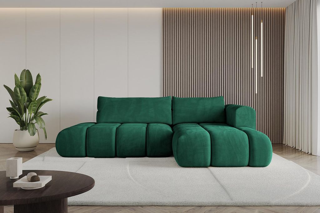 ALTDECOR Ecksofa mit Schlaffunktion und Bettkasten CLOUD-L 280x185x90 Dunkelgrün - Corner Sofa Bett Eckcouch Couch L-Form Schlafcouch Ausziehbar W...